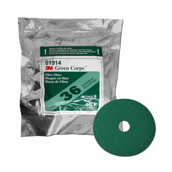 3M 01914 Green Corps 5" Fibre Disc 36Grit 20/Box