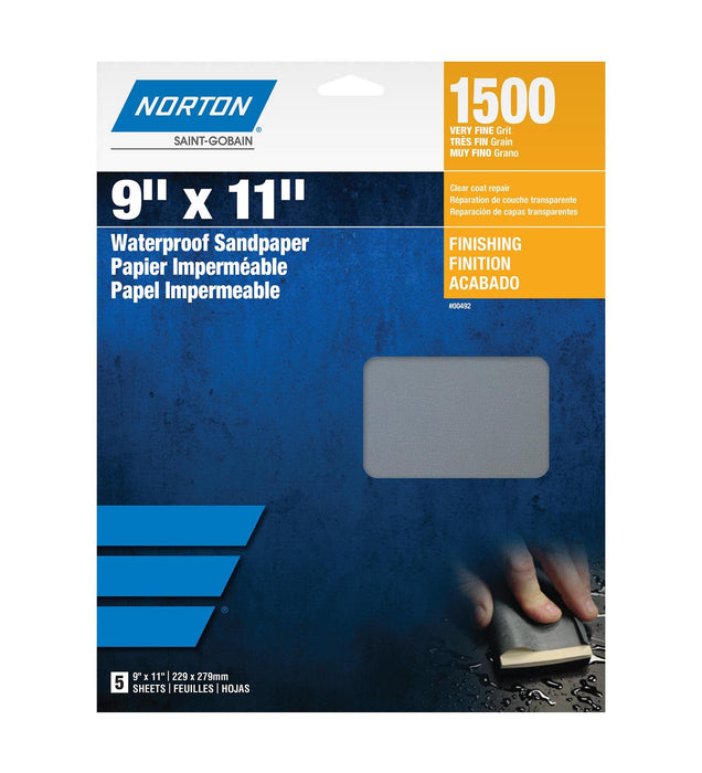 Norton Abrasives 00492 Waterproof Sandpaper  9"X11" 1500A Quantity 5