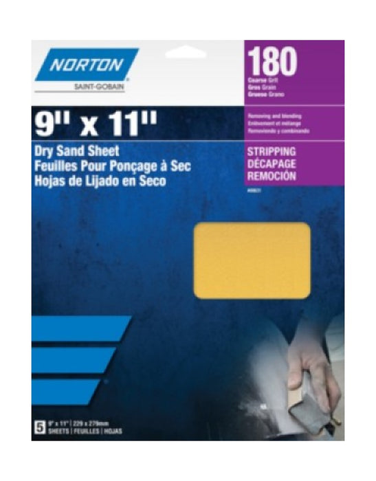 Norton Abrasives 00631 Dry Sanding Sheets 9"X11" P180B Quantity 5