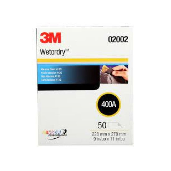3M 02002 Wetordry Abrasive Sheet 413Q  9 in x 11 in 400Grit 50 Sheets Per Box