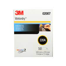 3M 02007 Wetordry Abrasive Sheet 413Q  9 in x 11 in 220Grit 50 Sheets Per Box