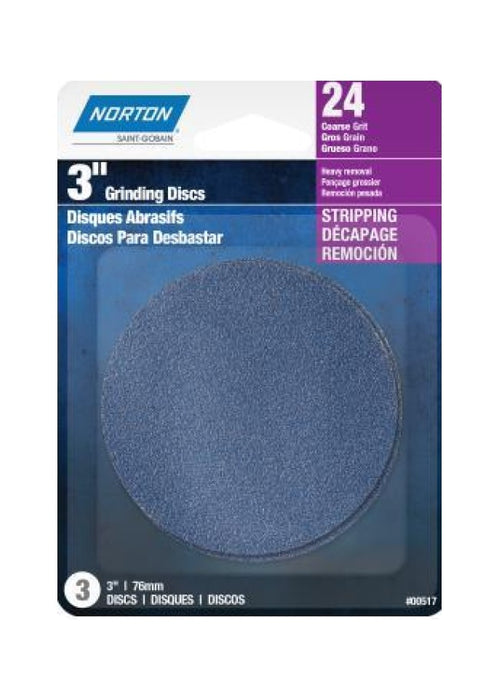 Norton Abrasives 00517 Grinding Disks 3" 24Grit Quantity 3/Pack