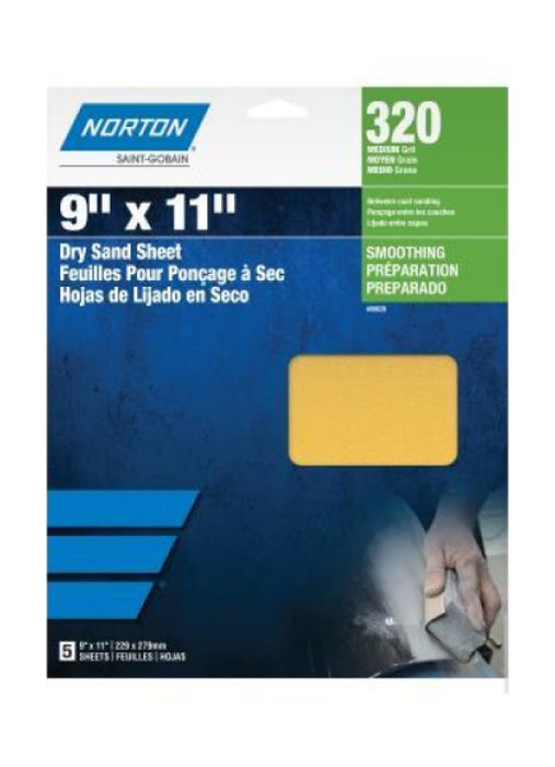 Norton Abrasives 00629 Dry Sanding Sheets 9"X11" 320Grit Quantity 5