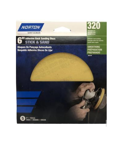 Norton Abrasives 00346 Stick & Sanding Discs 6" P320B Grit PSA  Quantity 5x