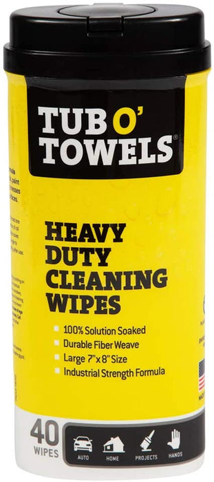 Tub O' Towels TW40 Heavy-Duty 7 x 8 Size Multi-Surface Cleaning Wipes, 40  Count Per Canister, White