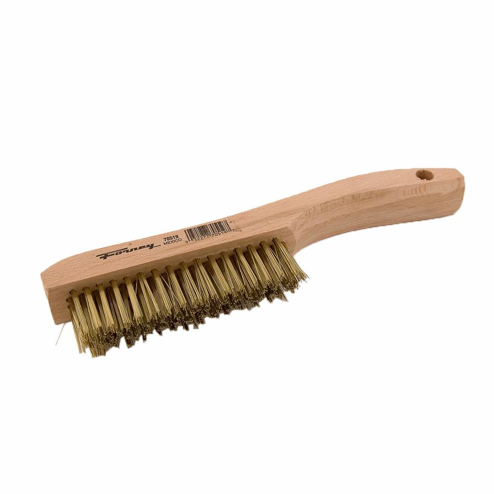 Forney 70518 Scratch Brush with Brass Bristle Wood Handle