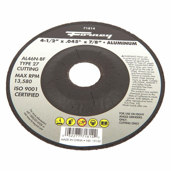 Forney 71814 Cut-Off Wheel, Aluminum, Type 27, 4-1/2" x .045" x 7/8"