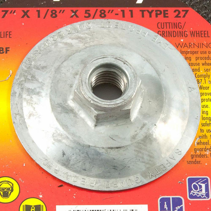 Forney 71836 Grinding Wheel, Metal, Type 27, 7" x 1/8" x 5/8"-11