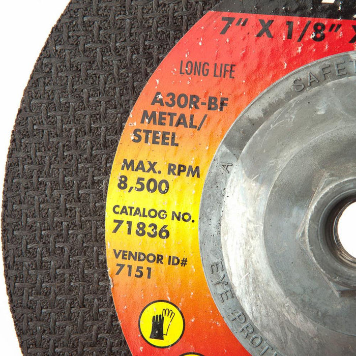 Forney 71836 Grinding Wheel, Metal, Type 27, 7" x 1/8" x 5/8"-11