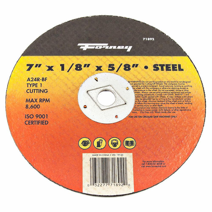 Forney 71892 Cut-Off Wheel, Metal, Type 1, 7" x 1/8" x 5/8"