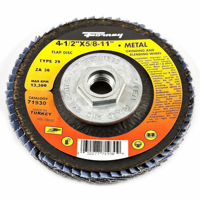 Forney 71930 Flap Disc, Type 29, 4-1/2" x 5/8"-11, ZA36