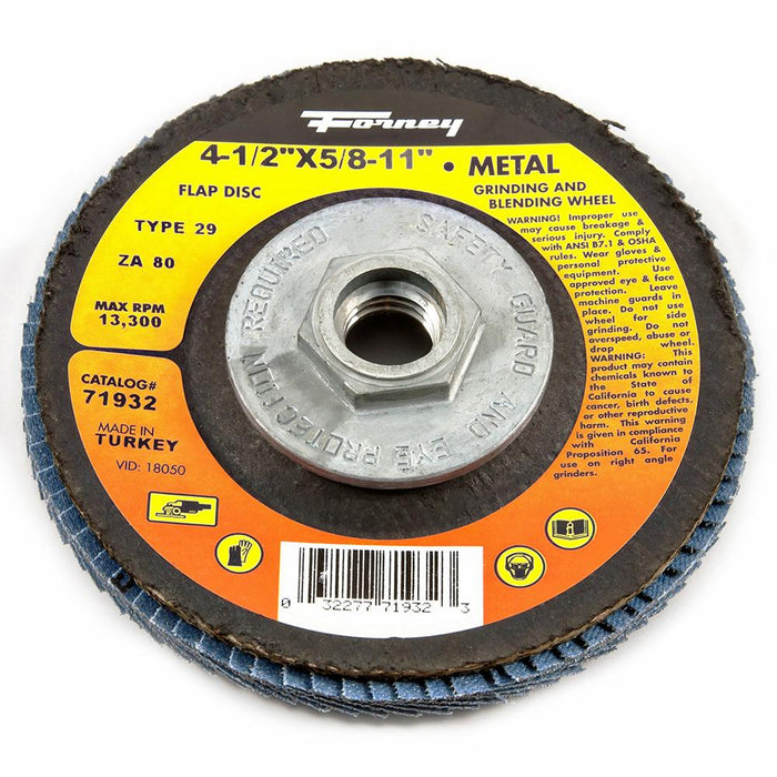 Forney 71932 Flap Disc, Type 29, 4-1/2" x 5/8"-11, ZA80