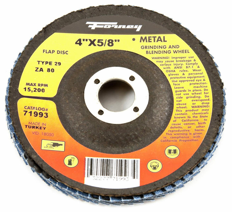 Forney 71993 Flap Disc, Type 29, 4" x 5/8", ZA80