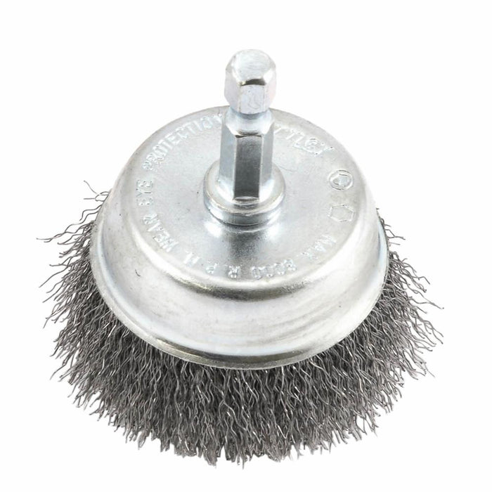 Forney 72730 Cup Brush Crimped, 2" x .008" x 1/4" Hex Shank