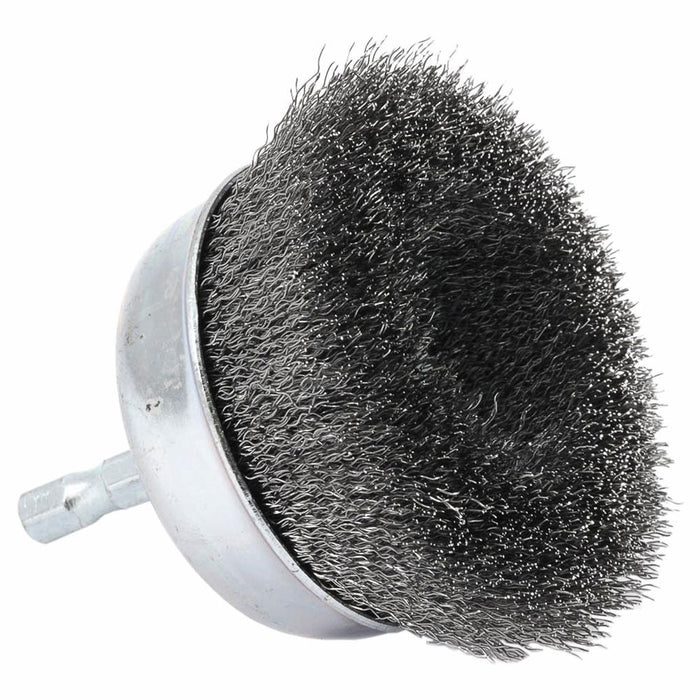 Forney 72732 Cup Brush Crimped, 3" x .008" x 1/4" Hex Shank