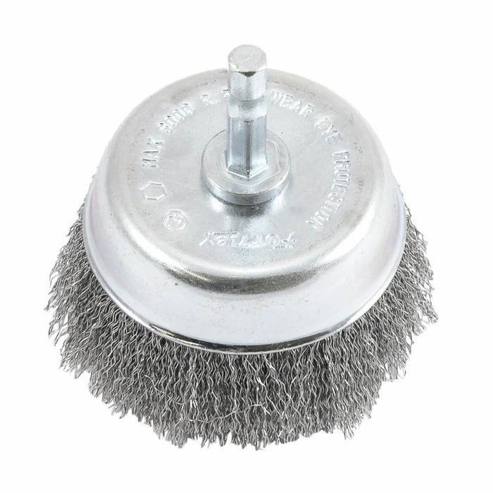 Forney 72732 Cup Brush Crimped, 3" x .008" x 1/4" Hex Shank