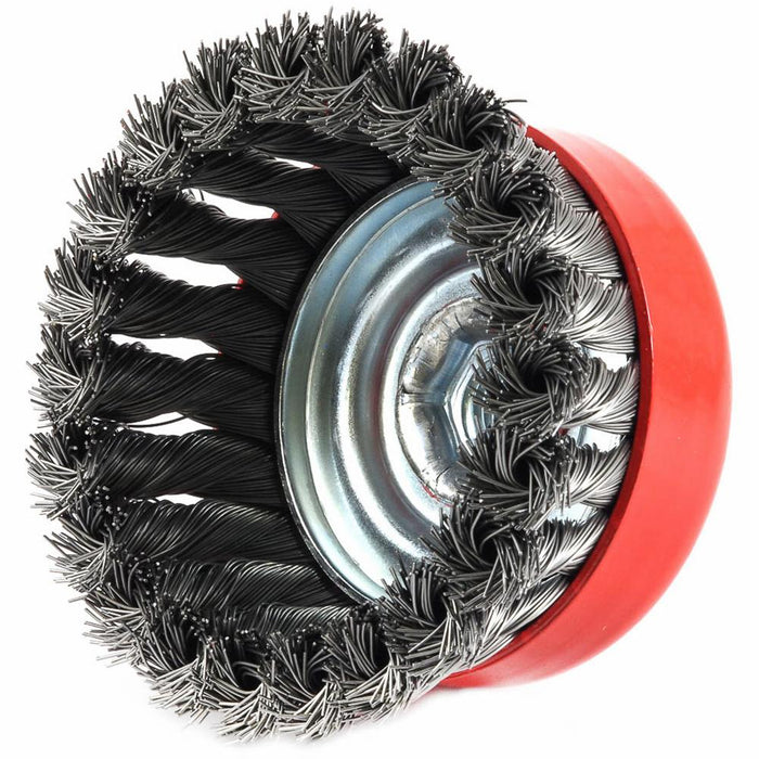 Forney 72753 Cup Brush Knotted, 4" x .020" x 5/8"-11 Arbor