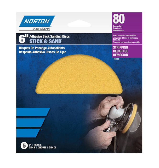 Norton Abrasives 00350 Stick And Sanding 6" P80B Grit PSA Quantity 5