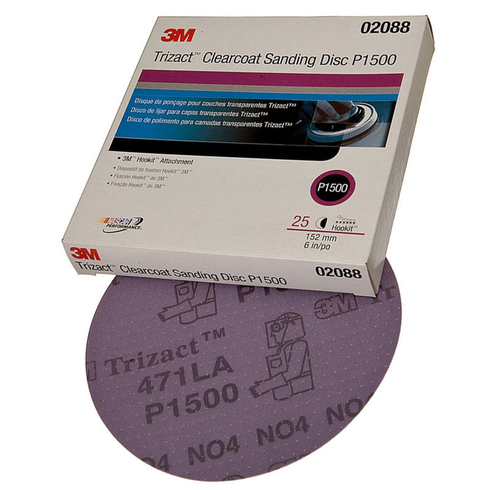3M 02088 6" P1500 Trizact Clearcoat Sanding Discs 25/Pack