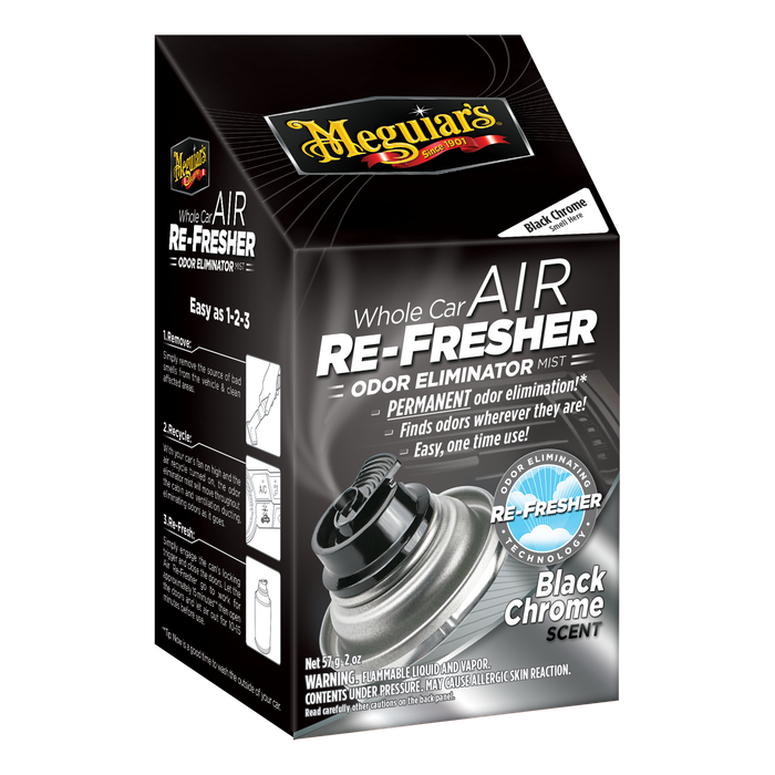 Meguiar's G181302 Whole Car Air Re-Fresher Odor Eliminator, Black Chrome Scent 2 oz.